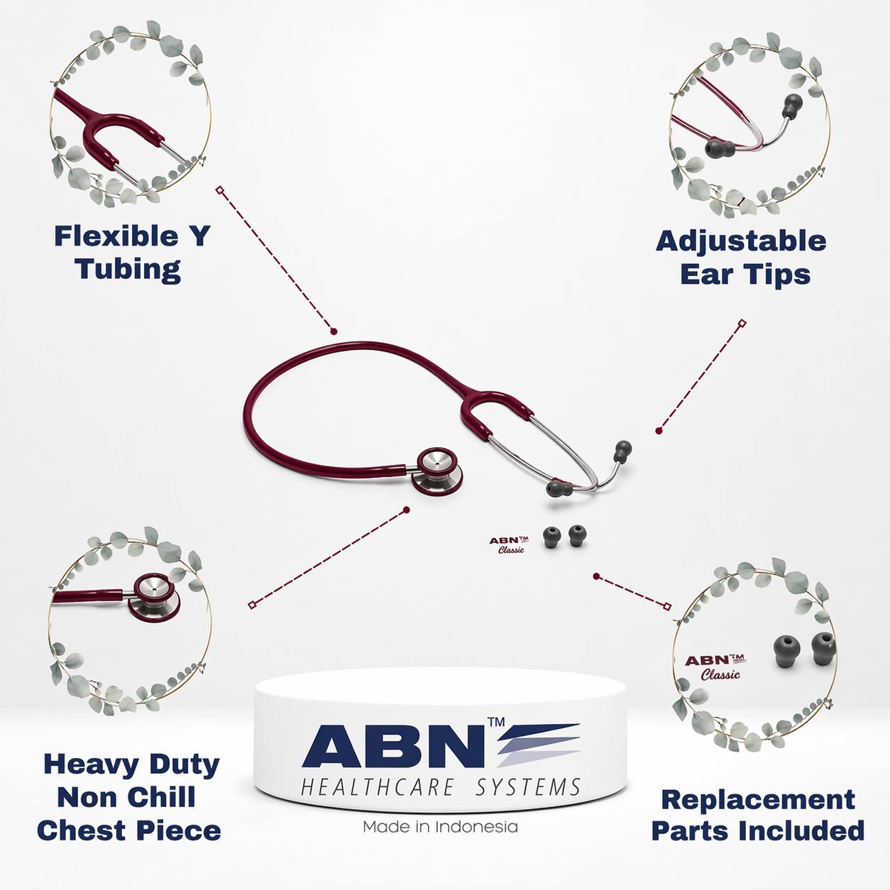 ABN Classic-S Adult Stethoscope – Burgundy - Image 4