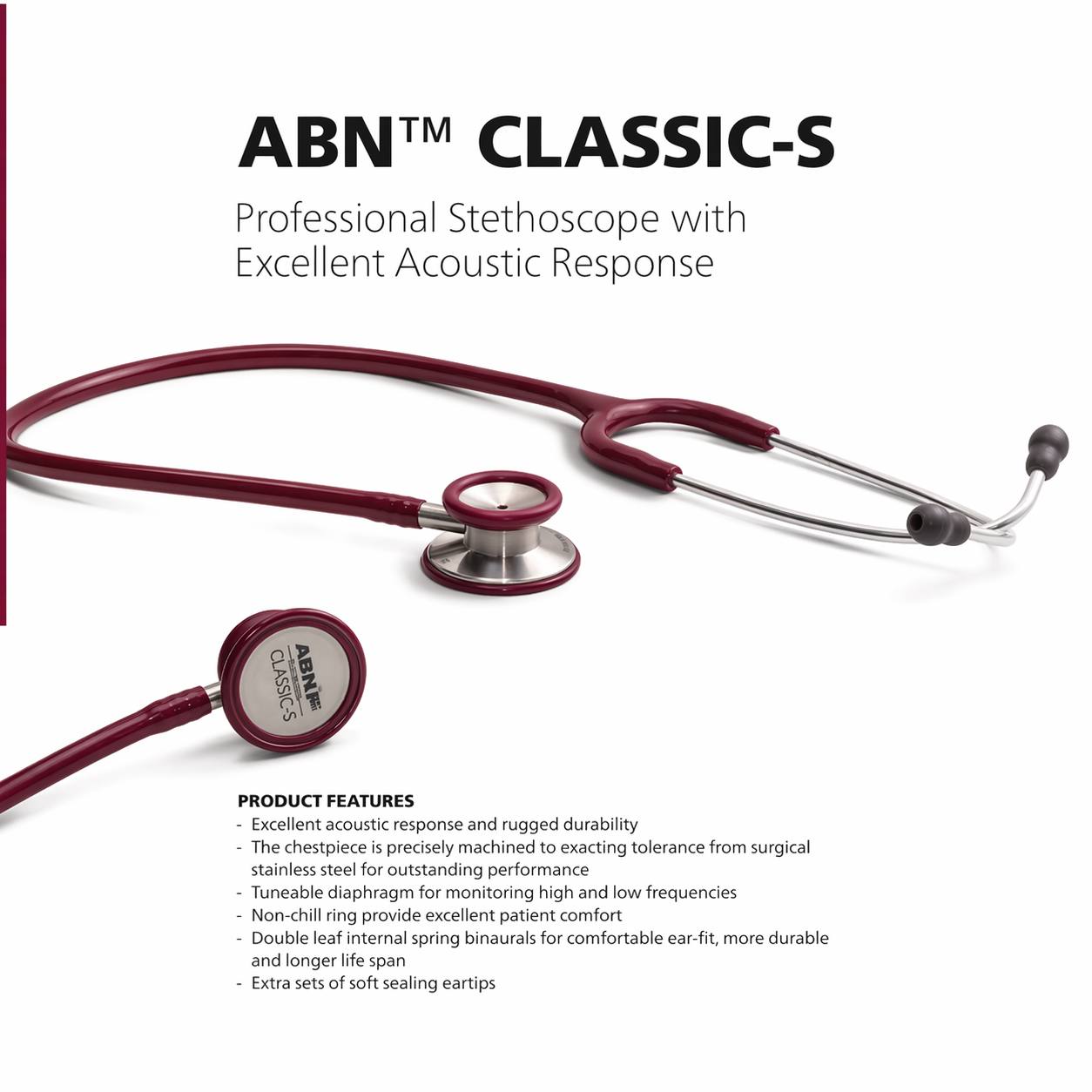 ABN Classic-S Adult Stethoscope – Burgundy