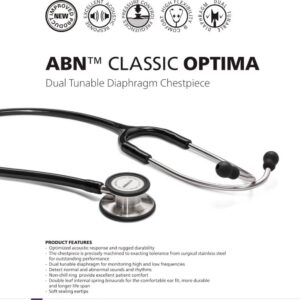 ABN Classic Optima Adult Stethoscope – Black