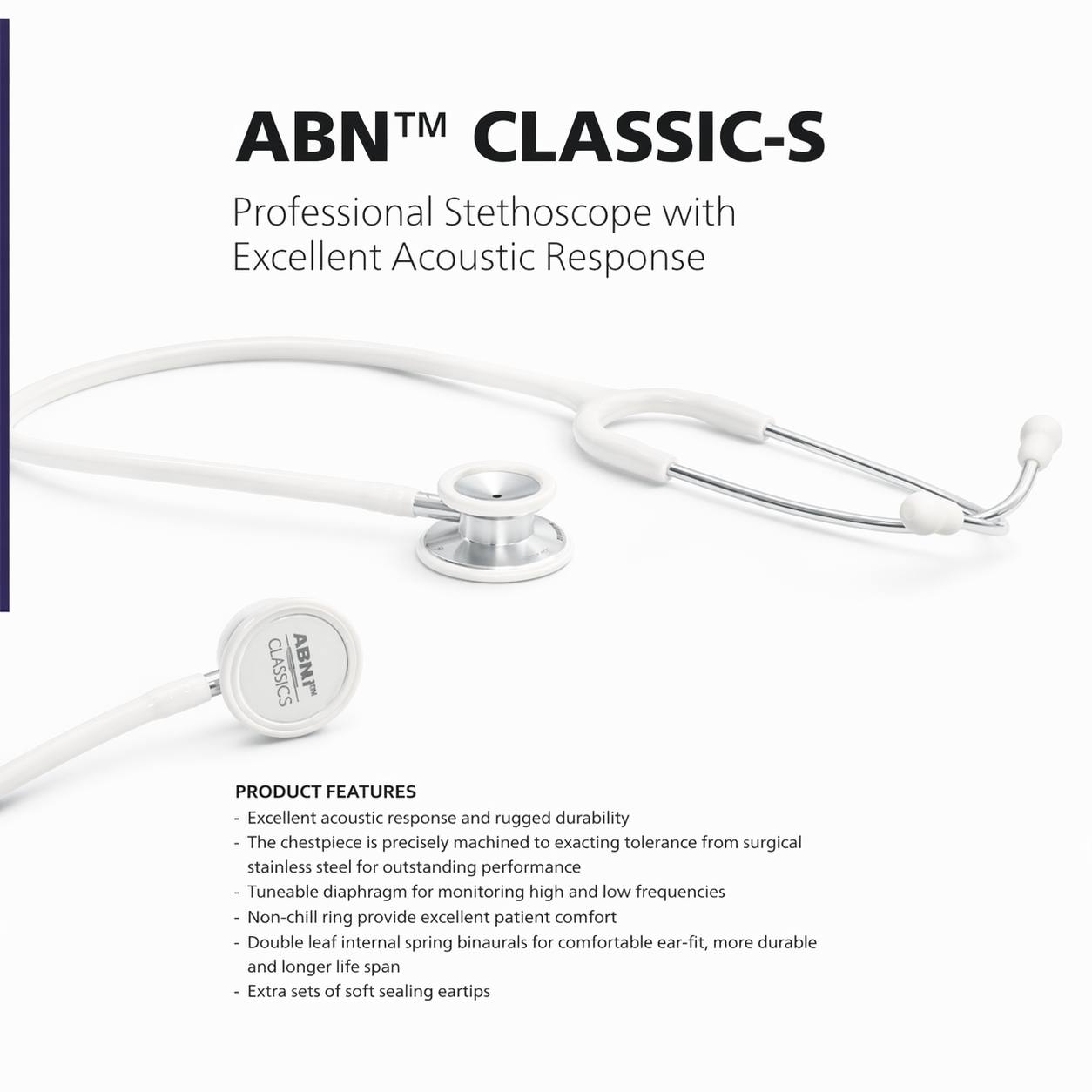 ABN Classic-S Adult Stethoscope – White