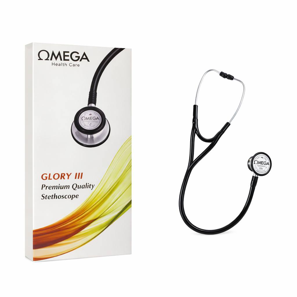Omega Glory III Dual-Head Stethoscope – Black & Silver Stainless Stee - Image 3