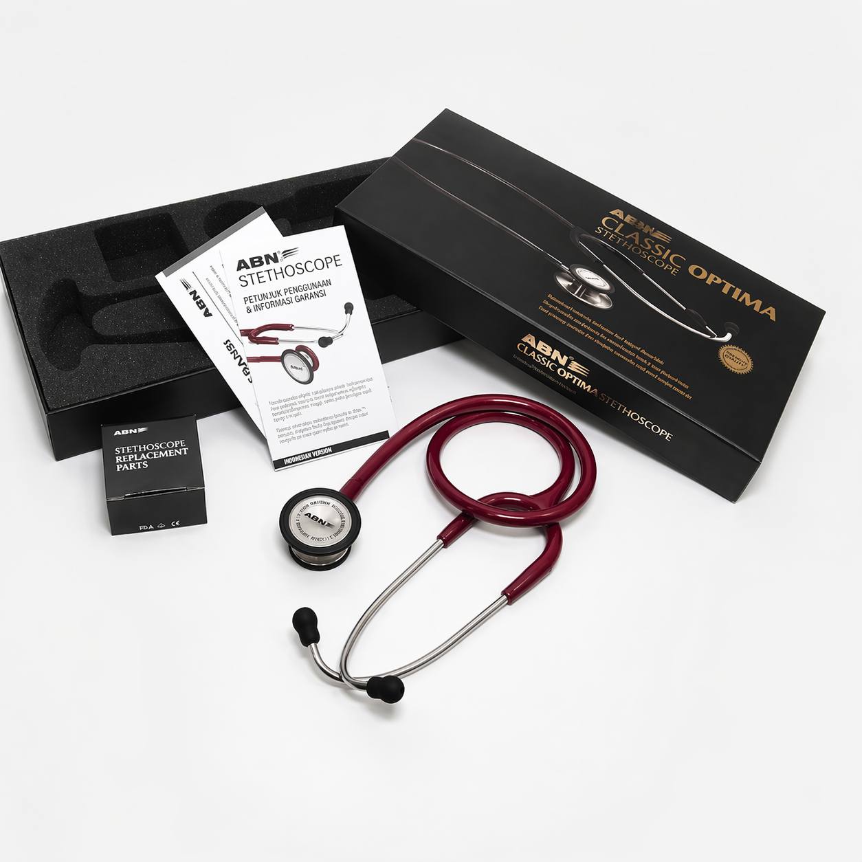 ABN Classic Optima Adult Stethoscope – Burgundy - Image 3